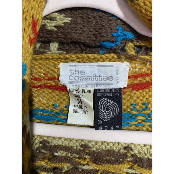 Vtg Cardigan Sweater M Brown Wool 70s Western Fall Bohemian Aztec Cabincore - Picture 5 of 14